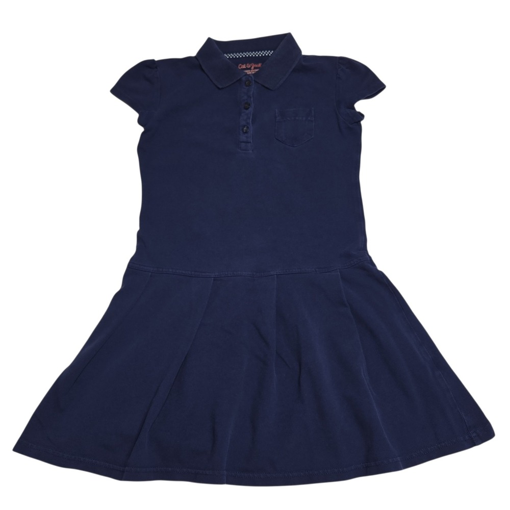 Cat & Jack Polo Dress Girls S 6-6X Navy Blue Pleated School Uniform Preppy